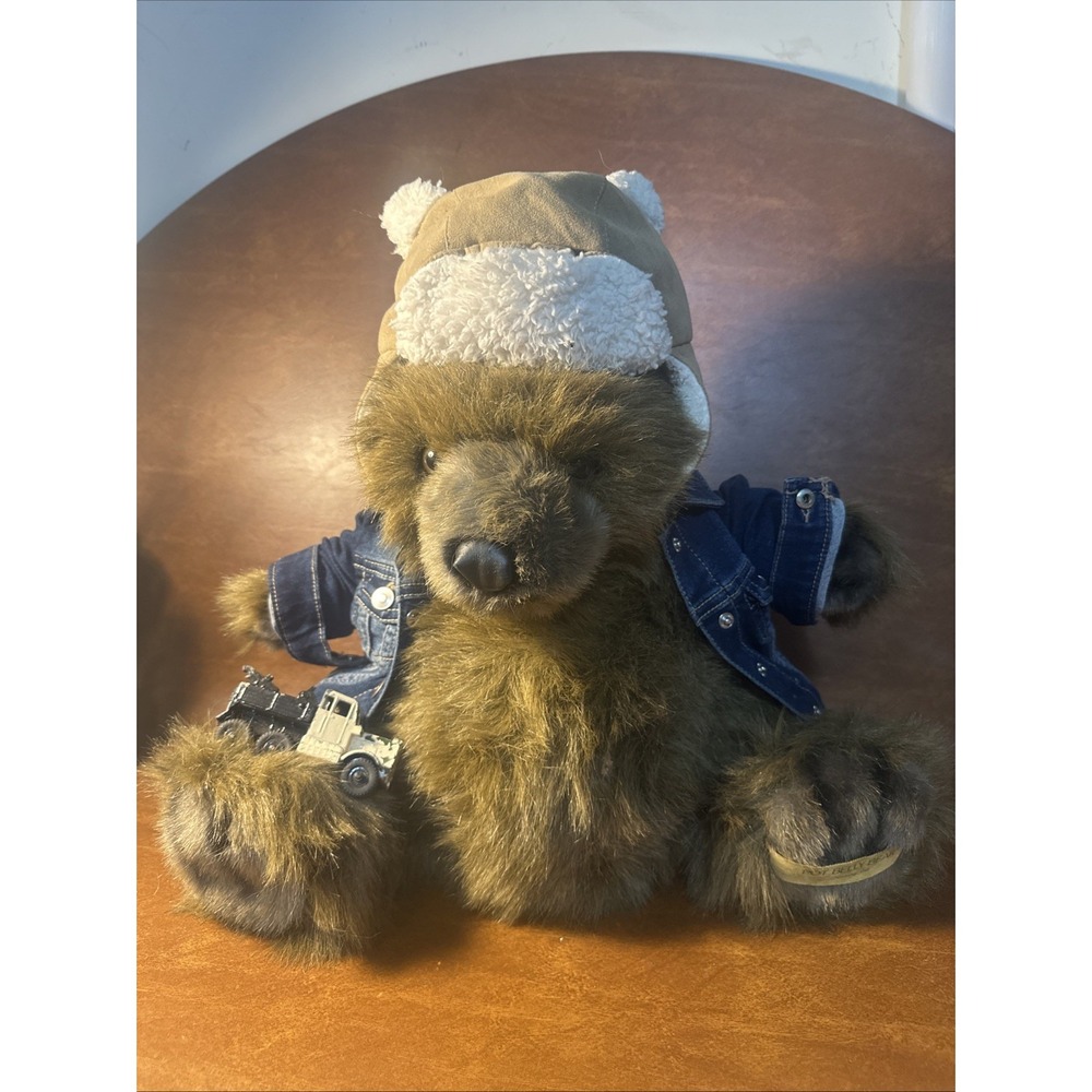 Fancy Zoo, Pot Belly Bear, 1994 With Denim Jacket, Hat, In 1950S Toy Truck